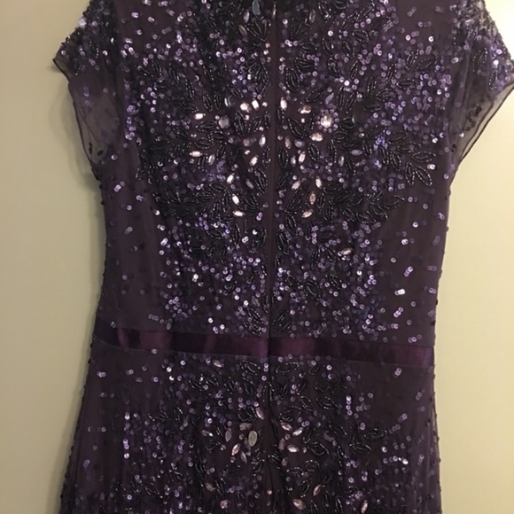 NWT Adrianna Papell CapSleeve Embellished Beaded sequined Gown Currant eggplant - Picture 6 of 8